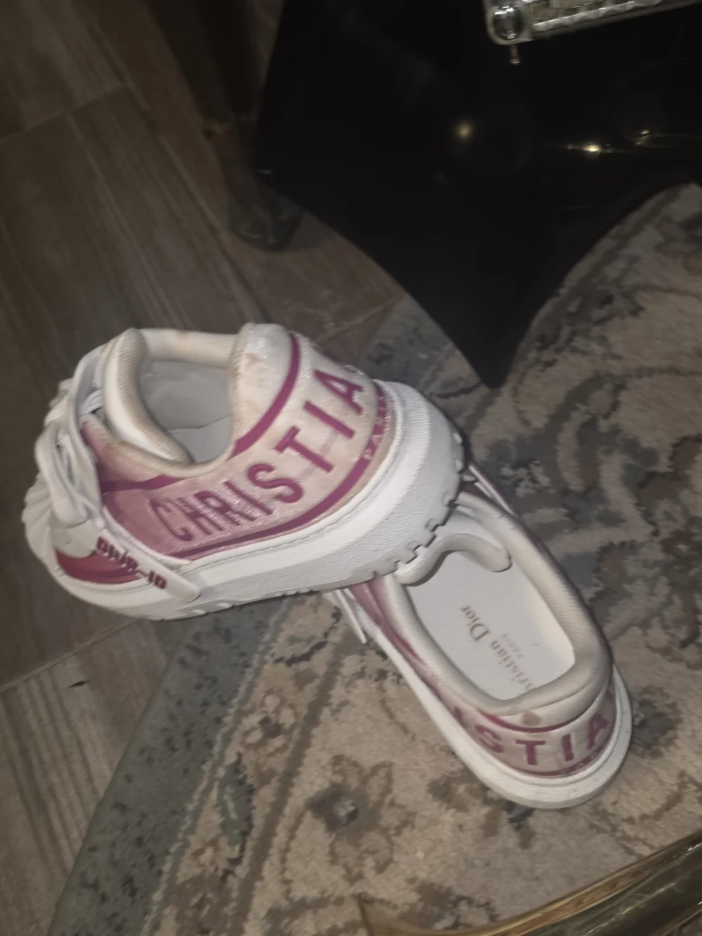 Dior Men's White Sneakers with Pink Logo Script